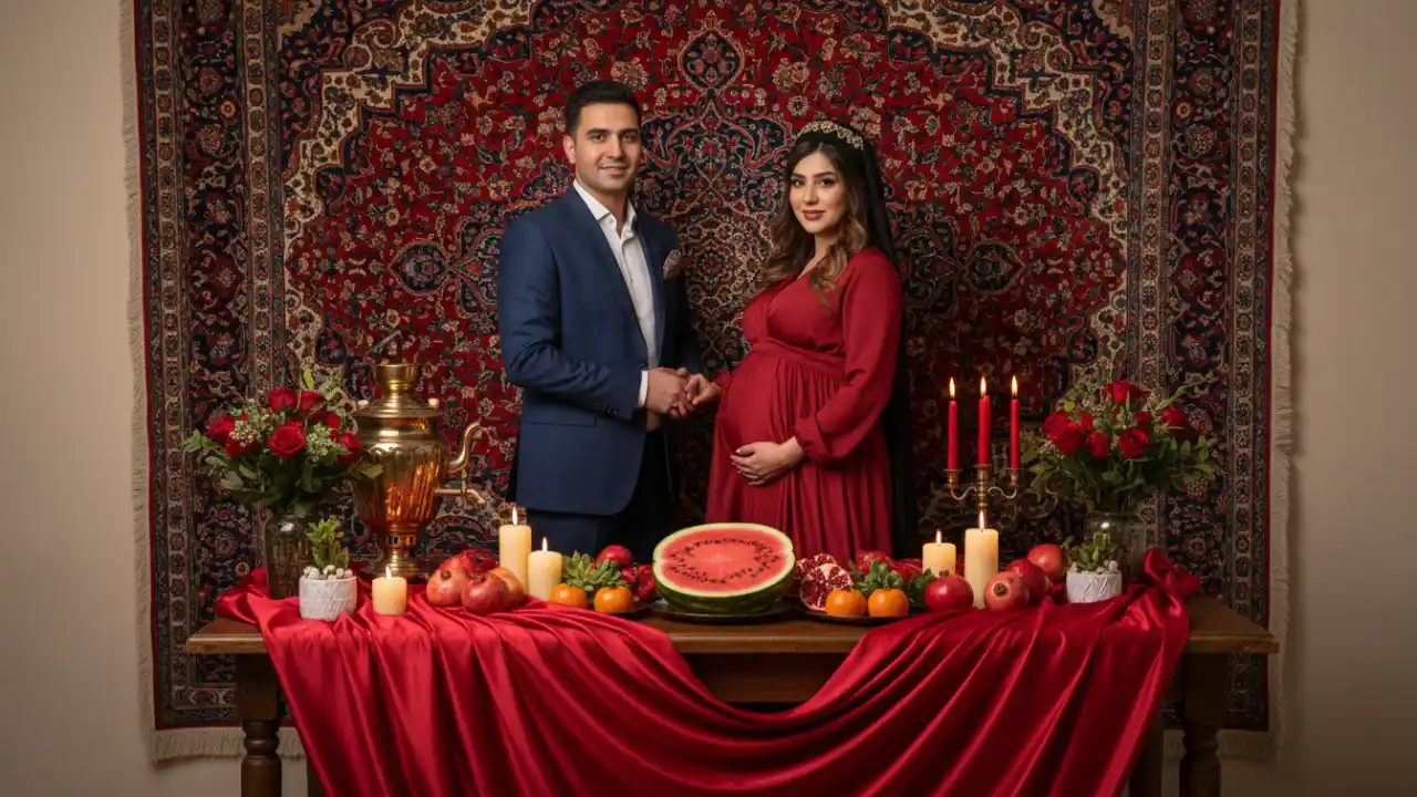 عکس بارداری با همسر در شب یلدا