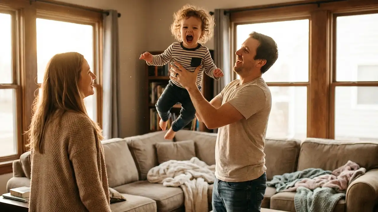 ایده ژست پرواز برای عکاسی کودک با والدین