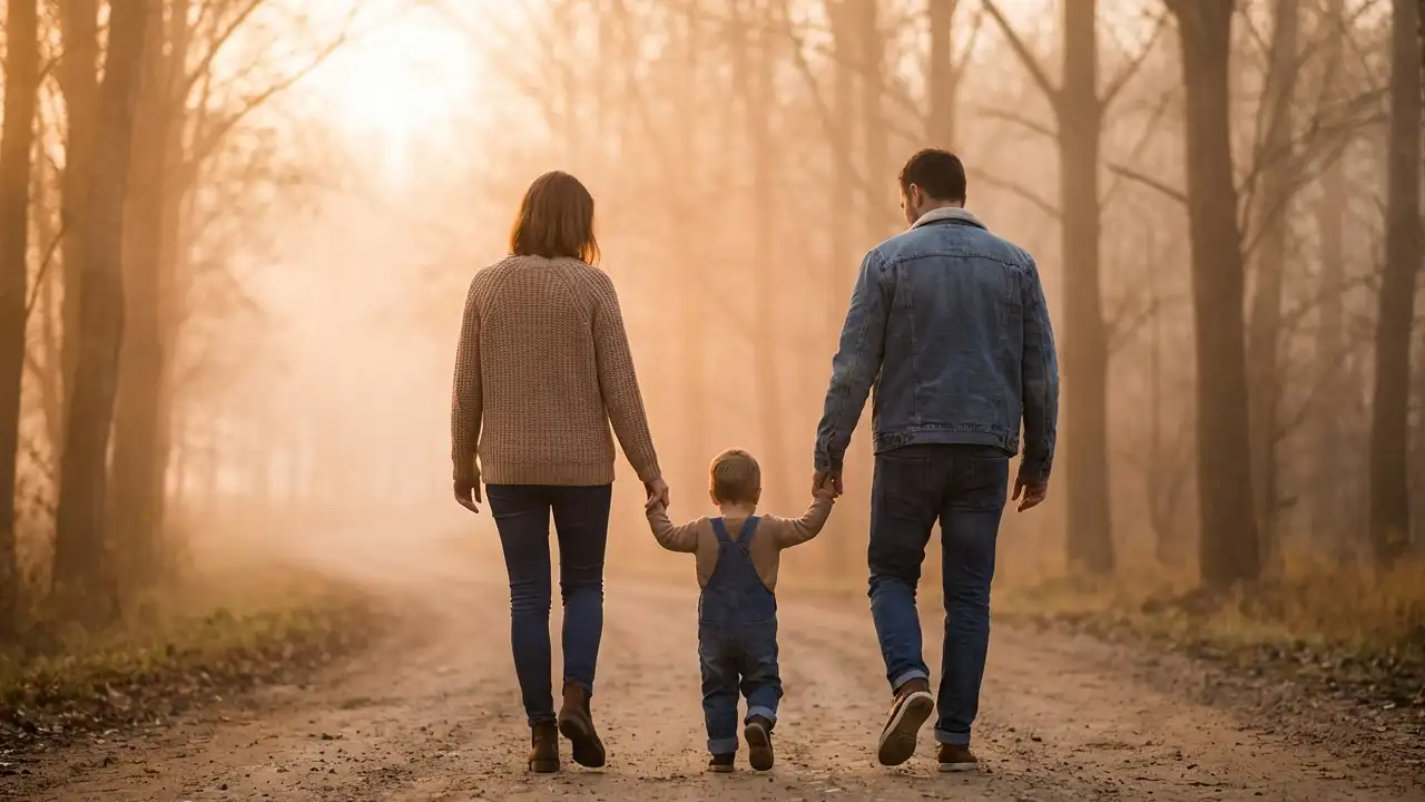 ایده‌هایی با راه رفتن از پشت در عکاسی کودک با پدر و مادر