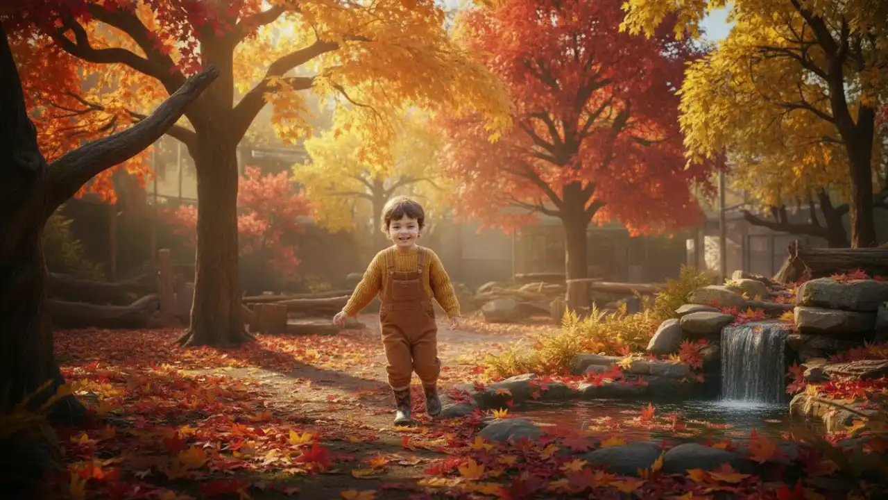 عکاسی از کودک در فضای باز با تم پاییزی