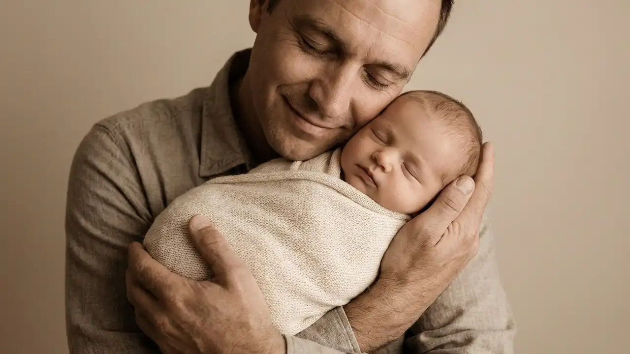 ایده‌ی عکس از نوزاد دختر با پدر آتلیه‌ای 