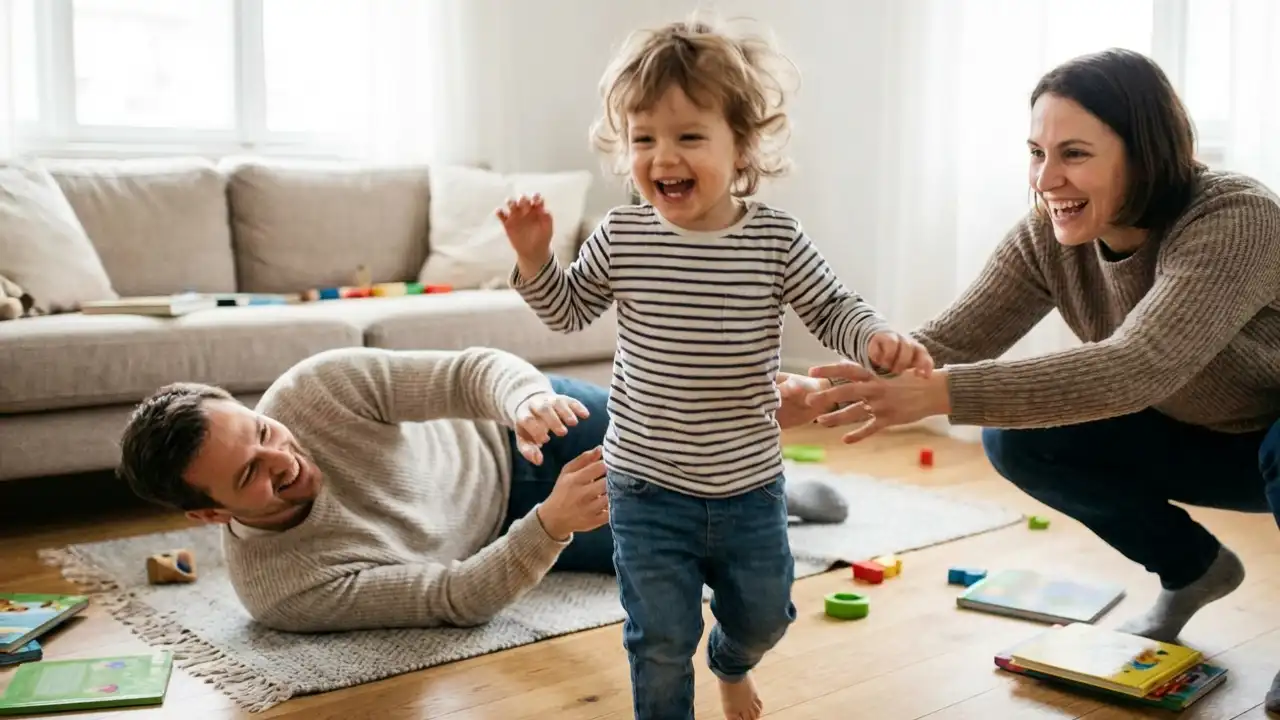 عکاسی از کودک موقع بازی‌کردن با والدین