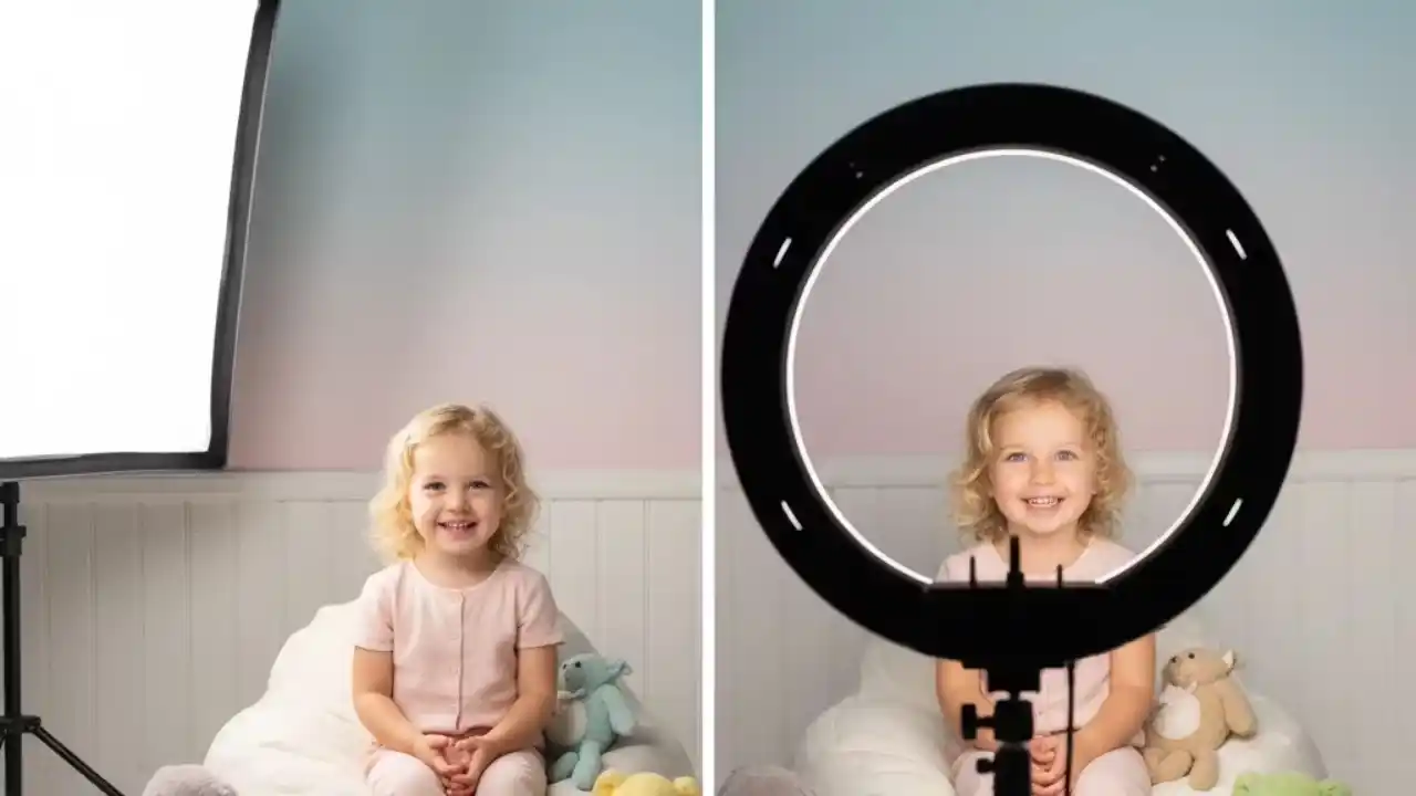 سافت‌باکس vs رینگ لایت در عکاسی کودک