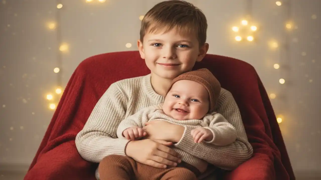عکس نوزاد با خواهر یا برادر در تم کریسمس