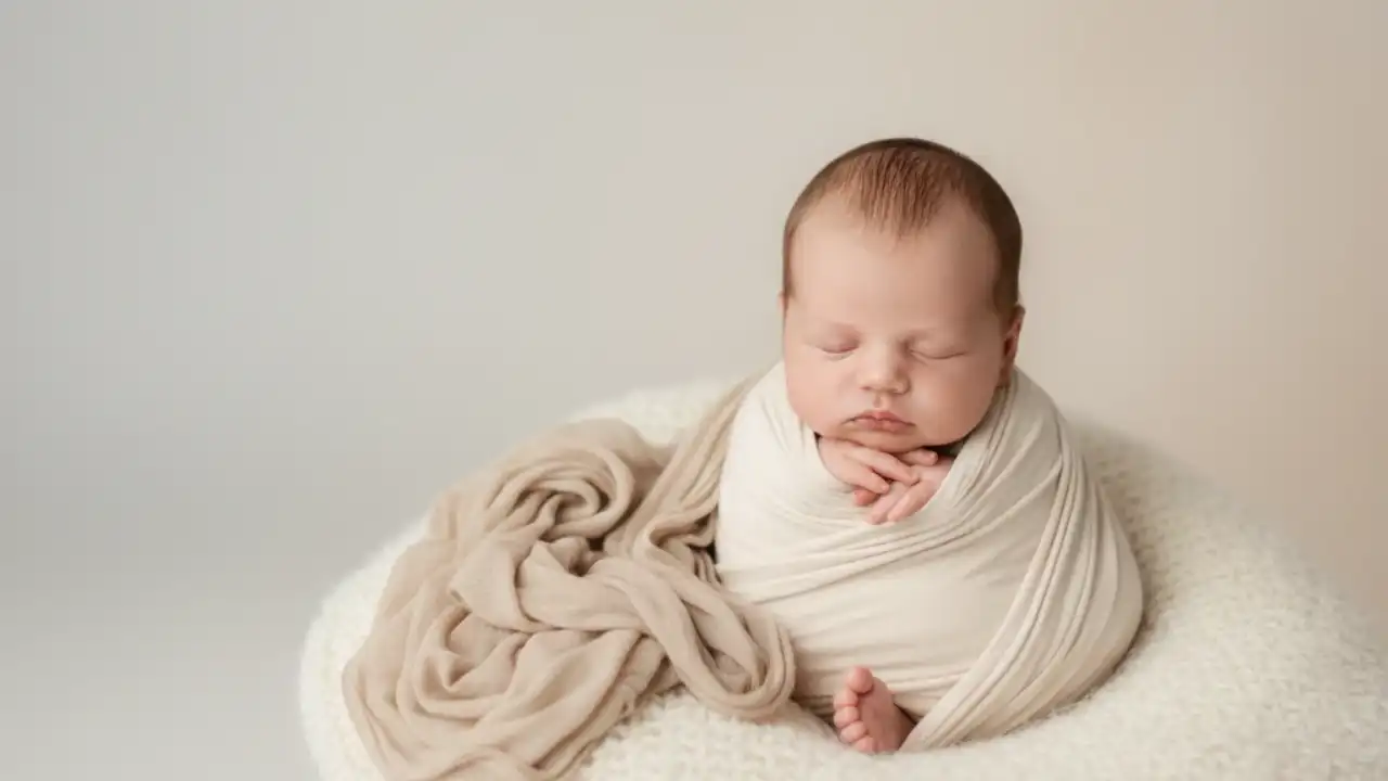 ایده‌ی عکاسی نوزاد در آتلیه با پس‌زمینه ساده