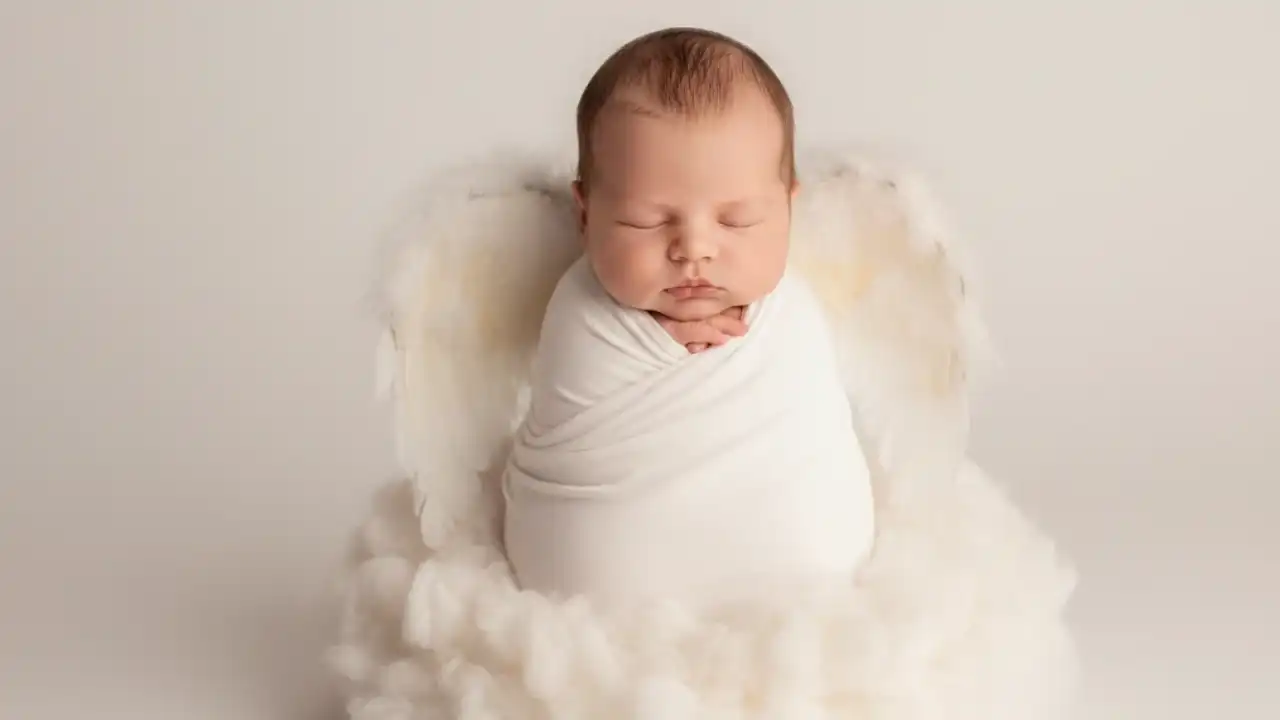 ایده عکاسی نوزاد با تم فرشته در آتلیه