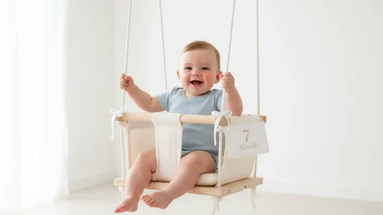 عکس ماهگرد نوزاد با تاب کودک 