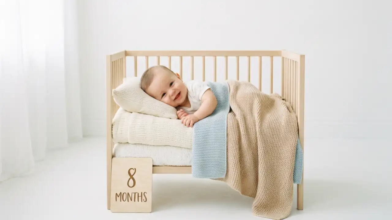 عکس ماهگرد نوزاد با مینی تخت نوزاد 