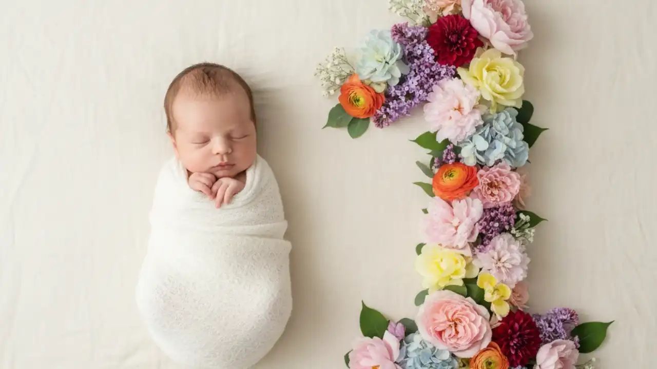 عکس ماهگرد نوزاد با گل 