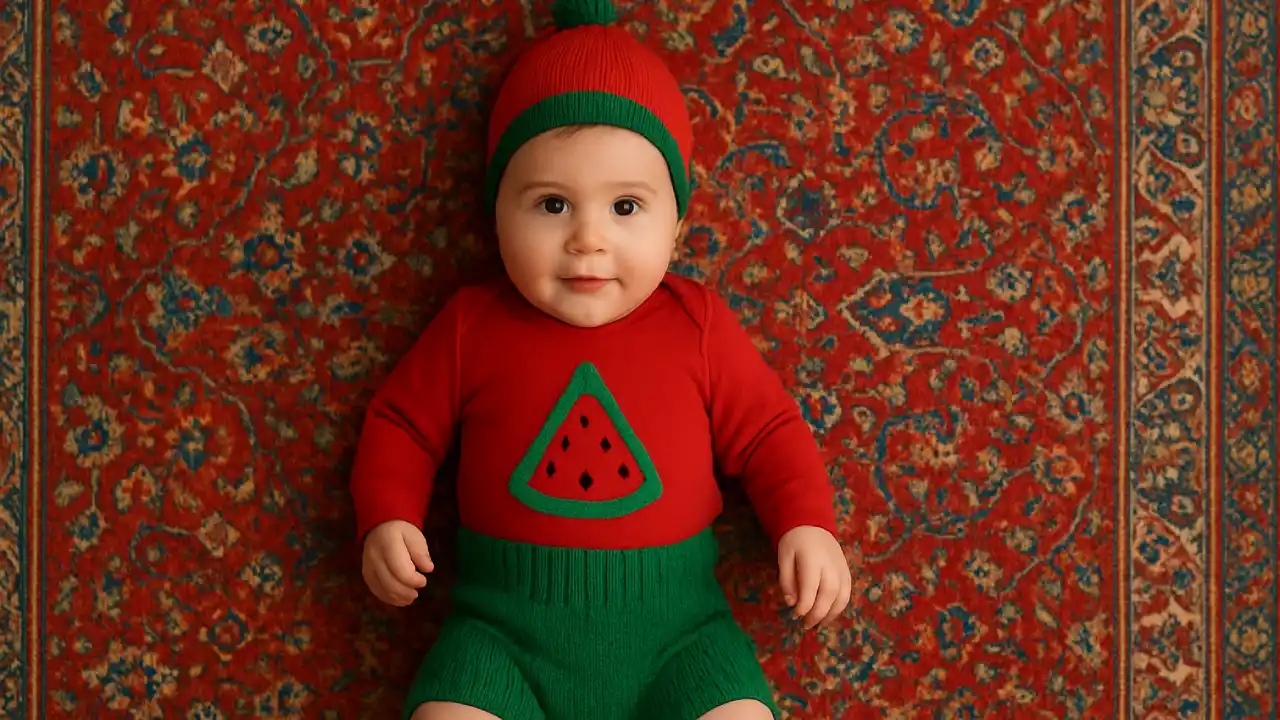 ایده‌ی عکاسی از نوزاد روی قالی در شب یلدا