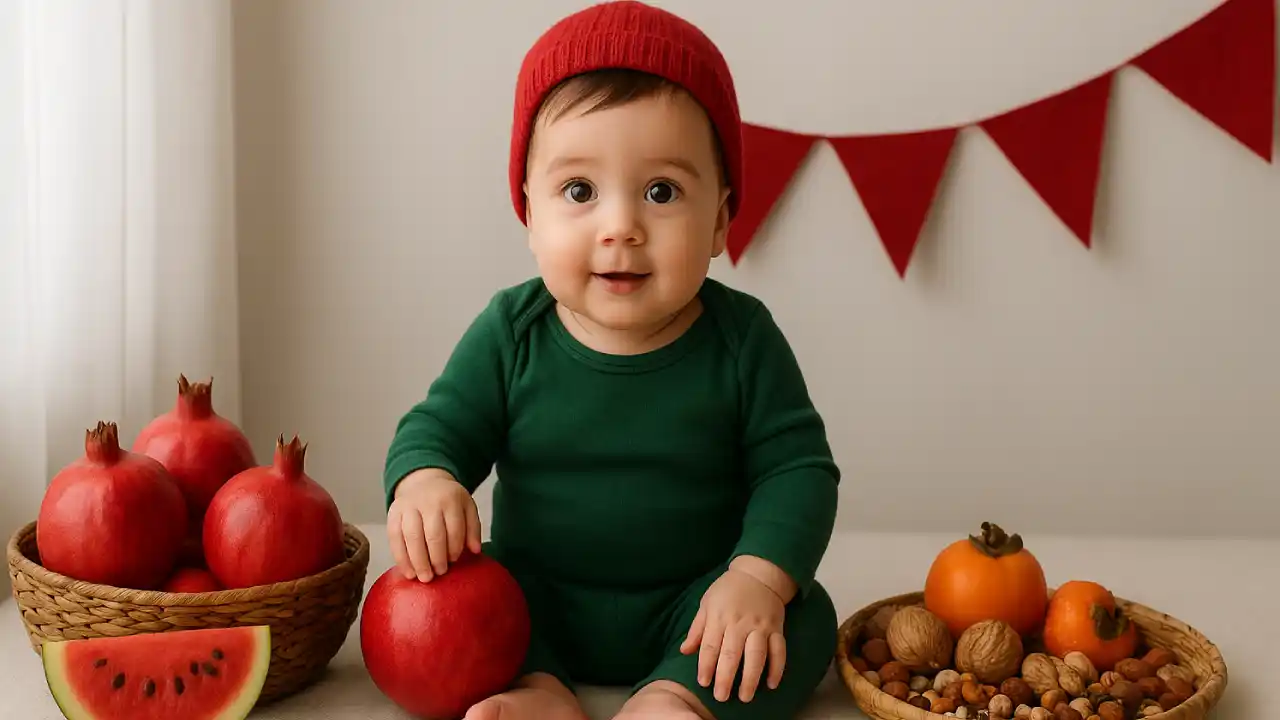 ایده استفاده از نور طبیعی در عکاسی از نوزاد در شب یلدا